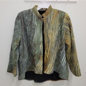 JOAN MCGEE Crinkled Hand Painted Pleated Silk Jacket Coat Tie Dye M Art to Wear